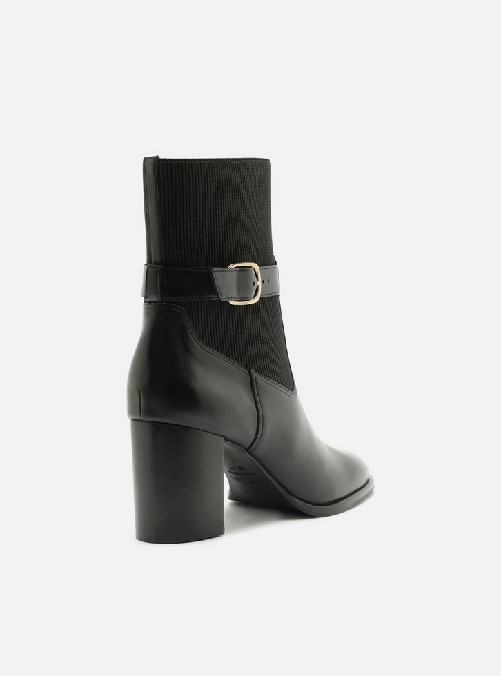 Bota Preta Couro Cano Médio Salto Bloco | ZZ MALL