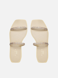 Sandália Rasteira Off-White Tiras Strass Brizza