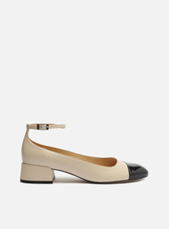 Sapato Branco Arezzo Boneca Couro Bico Quadrado Cap Toe