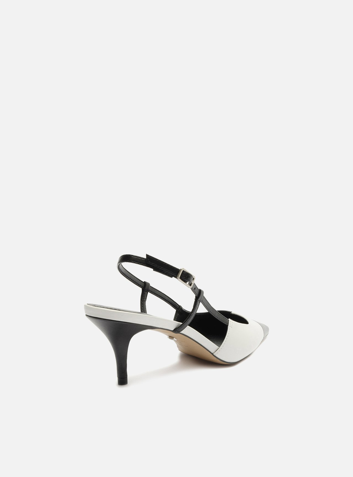 Scarpin Preto Arezzo Couro Bico Fino Slingback Bicolor