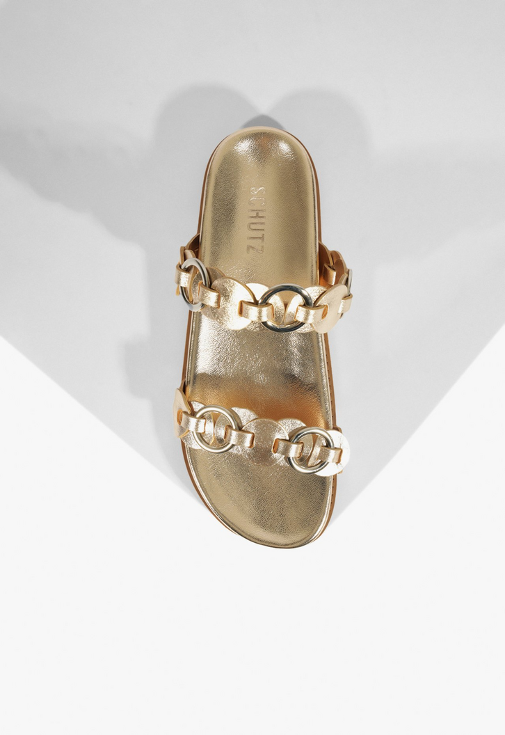 Sandália Papete Selina Sporty Couro Dourada