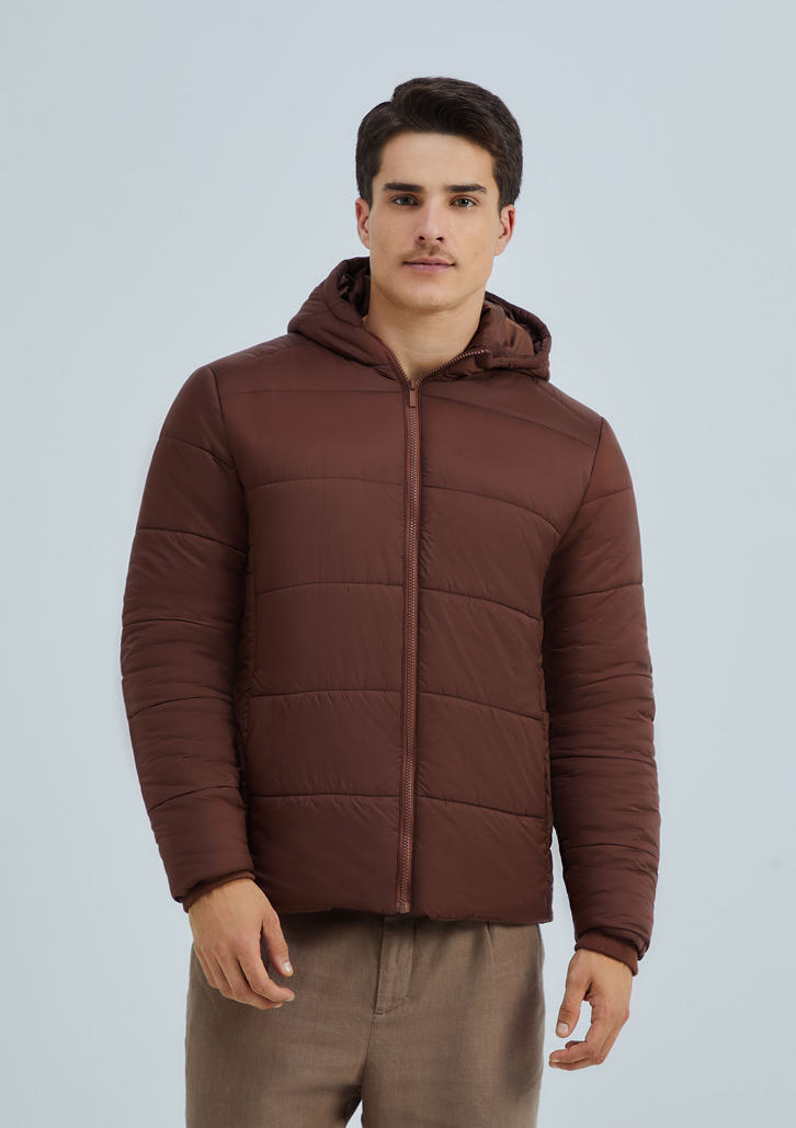 Jaqueta Marrom Hering Básica Masculina Puffer Com Capuz