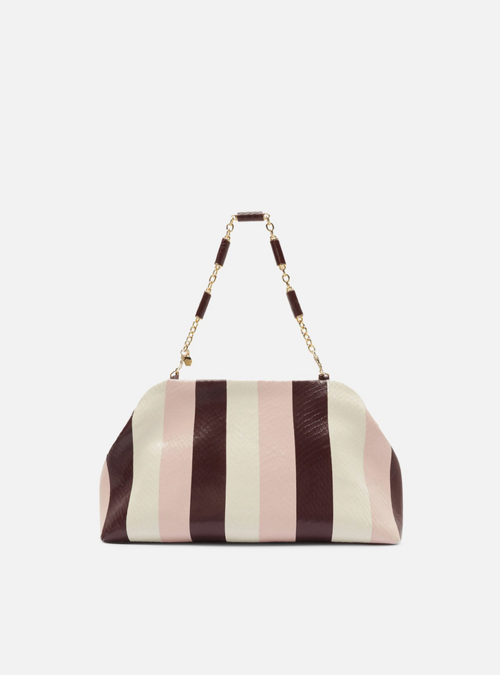 Bolsa Clutch Listras Couro Média Snake Corrente