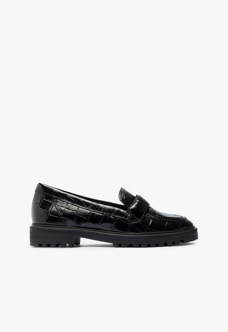 Mocassim Tratorado Couro Croco Preto
