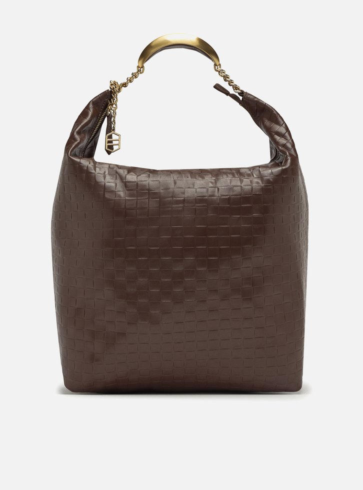 Bolsa Hobo Marrom Couro Tressê Grande Silvia Braz