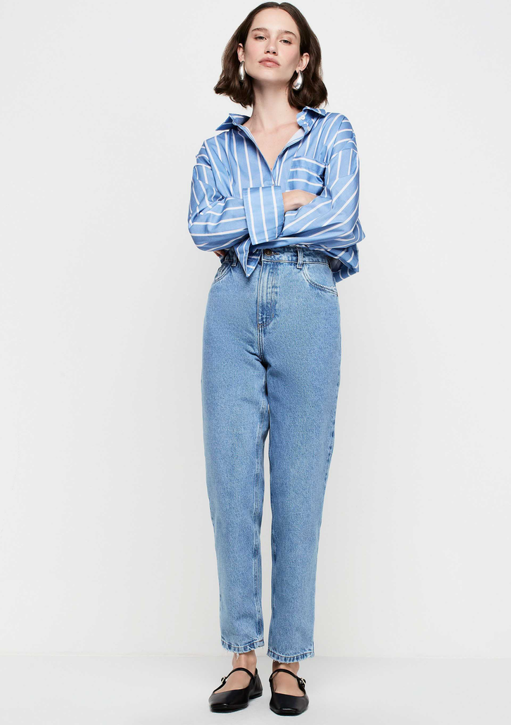 Calça Jeans Azul DZARM Mom Fit Cintura Alta