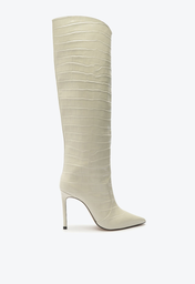 Bota Branca Schutz Over The Knee Salto Fino Couro Croco