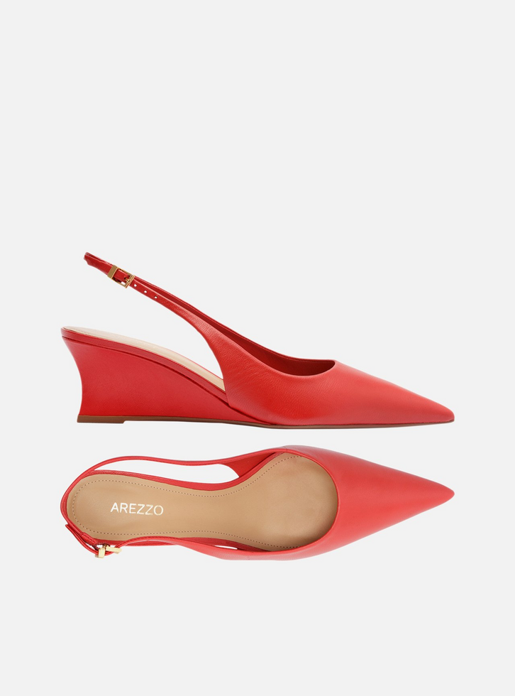 Scarpin Vermelho Couro Salto Baixo Anabela Slingback