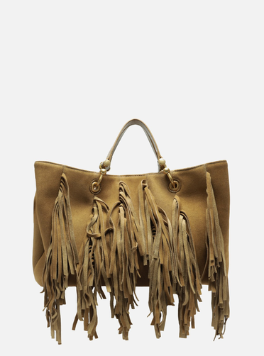 Bolsa Tote Marrom Suede Grande Franjas