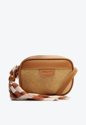 Bolsa Tiracolo Média Raffia Com Lenço Marrom
