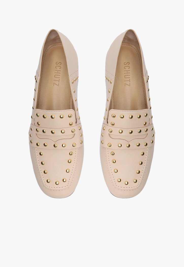 Mocassim Baixo Couro Tachas Rosa Claro