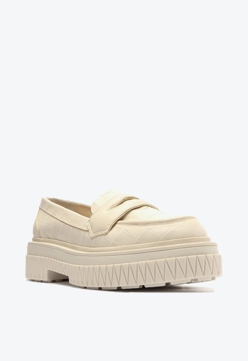 Sapato Mocassim Tratorado Viola Couro Croco Branco