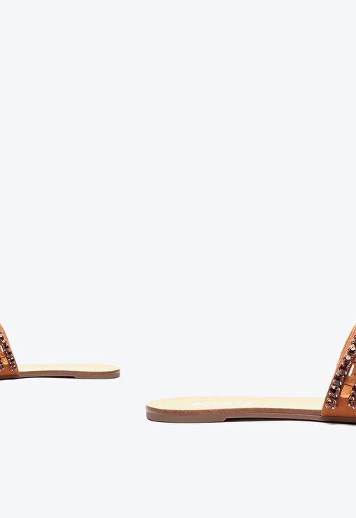 SANDÁLIA RASTEIRA MARROM SCHUTZ SLIDE PEDRAS GLAM