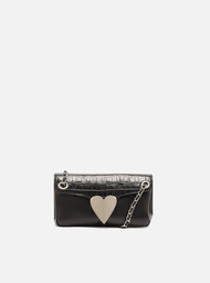 Bolsa Tiracolo Preta Arezzo Couro Pequena Coração Metal