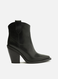 Bota Western Preta Arezzo Couro Cano Curto Bloco