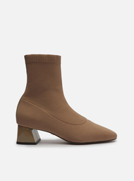 Bota Skinny Nude Arezzo Knit Cano Médio