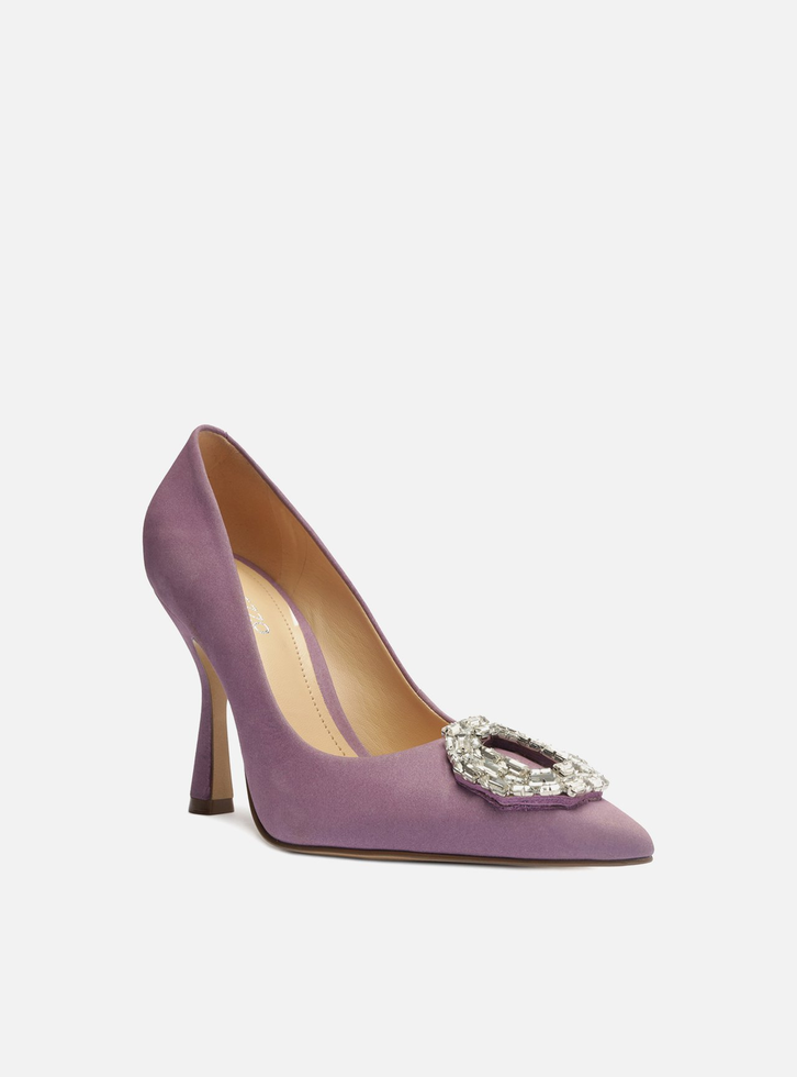 Scarpin Lilás Nobuck Bico Fino Pedraria