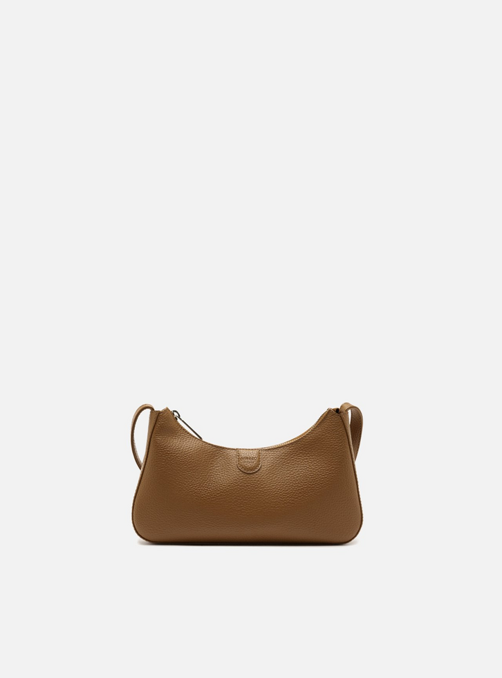 Bolsa Tiracolo Marrom Média Granulada Metais