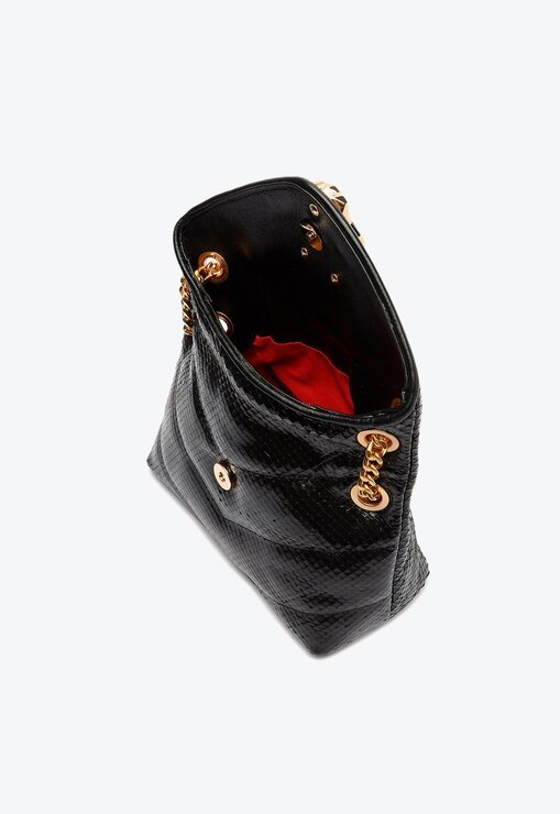 BOLSA TIRACOLO PRETA SCHUTZ PEQUENA PANTHER COURO SNAKE