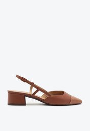 あんり Sapatilha Marrom Anacapri Slingback Salto Bloco Ponta Verniz | ZZ MALL
