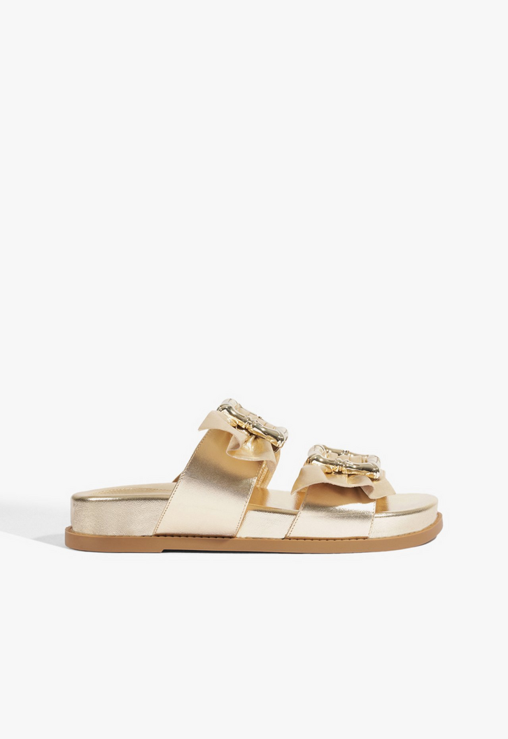 Sandália Papete Naomi Couro Dourado