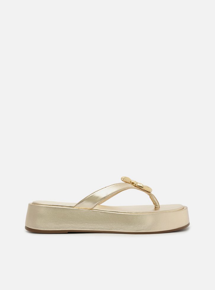 Tamanco Dourado Flatform Metal Concha