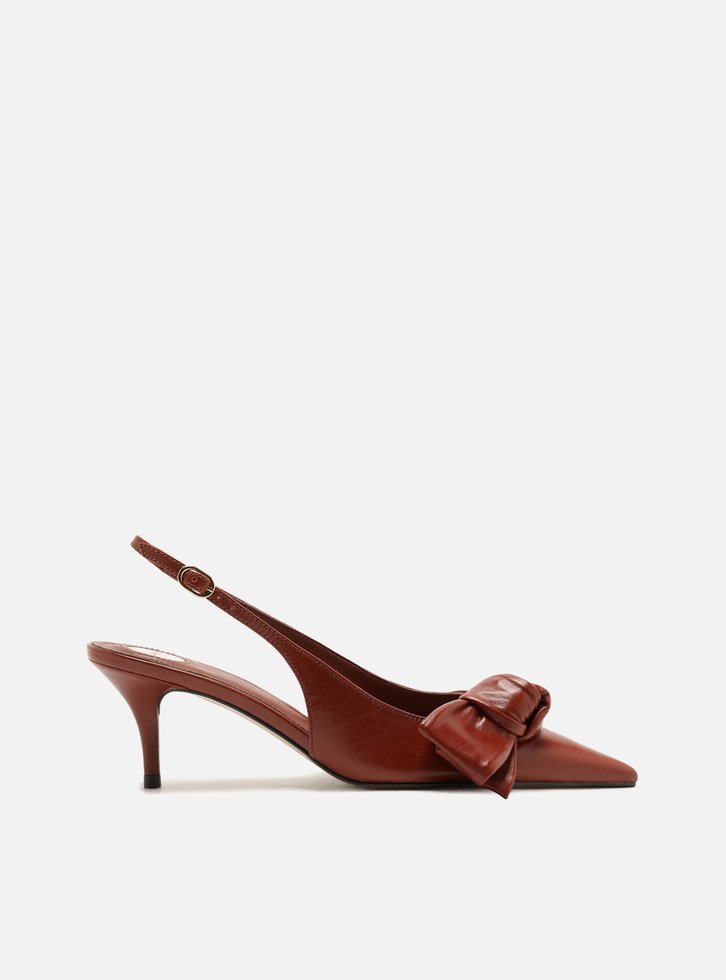 Scarpin Vermelho Couro Salto Fino Laço