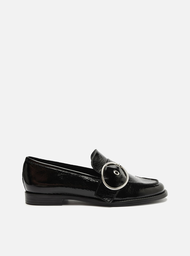 Mocassim Preto Arezzo Couro Shine Tira Fivela
