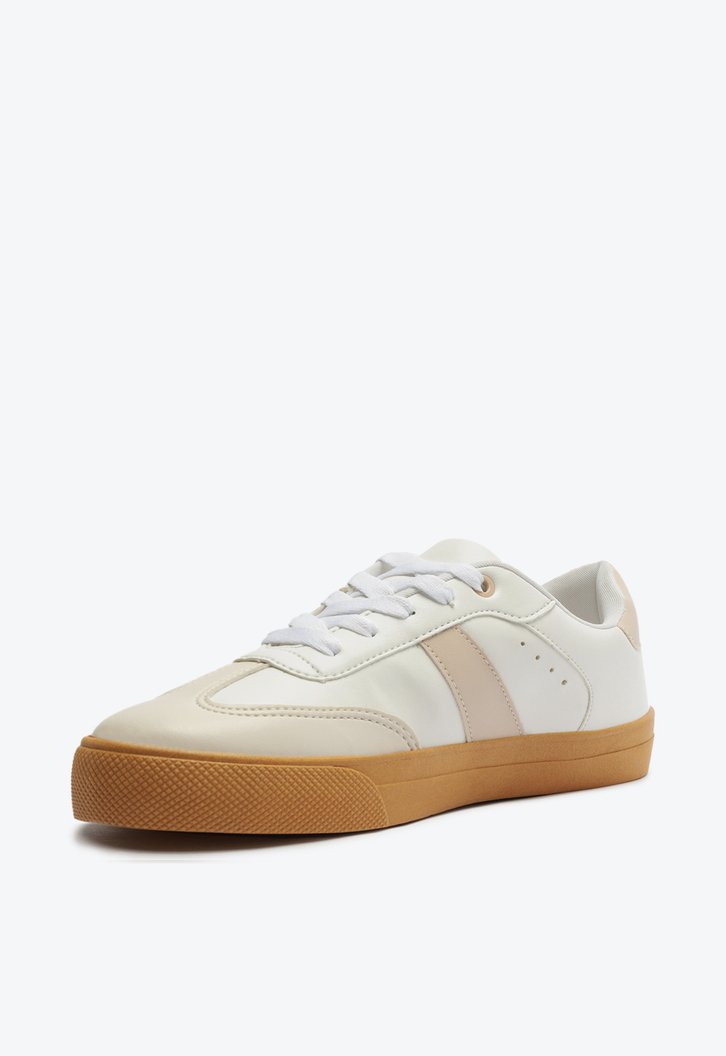 Tênis De Amarrar Branco Nude Anacapri Listra Lateral Camurça