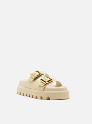 Sandália Flatform Off-white Arezzo Couro Tratorada