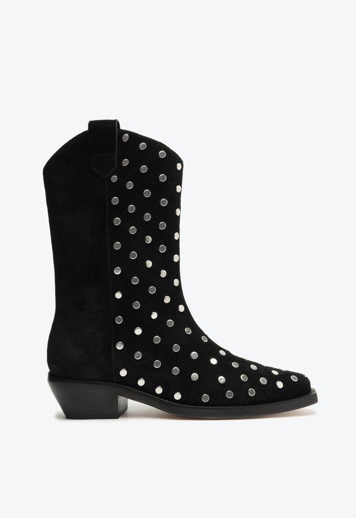 Bota Western Preta Schutz Cano Médio Zachy Studs Camurça
