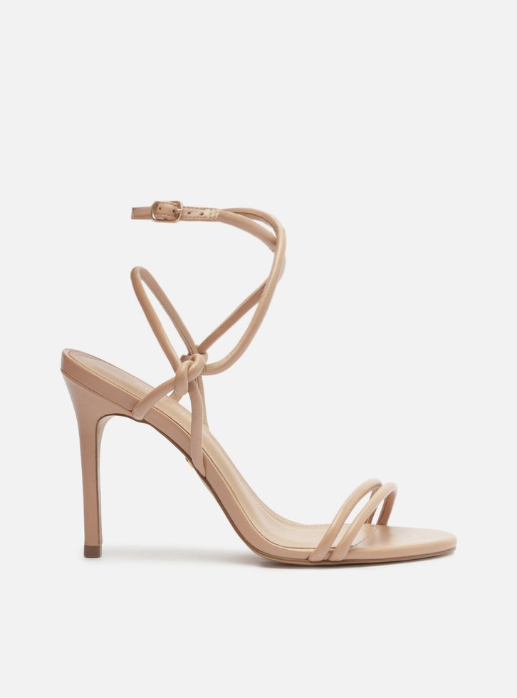 Sandália Bege Salto Fino Tiras Knot