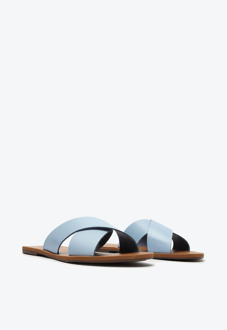Rasteira Azul Anacapri Blueberry Couro Tiras Cruzadas