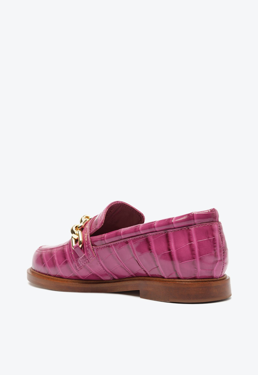 Mocassim Dannie Couro Croco Rosa