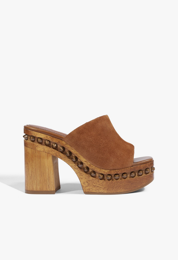 Tamanco Schutz Salto Alto Spikes Couro Marrom