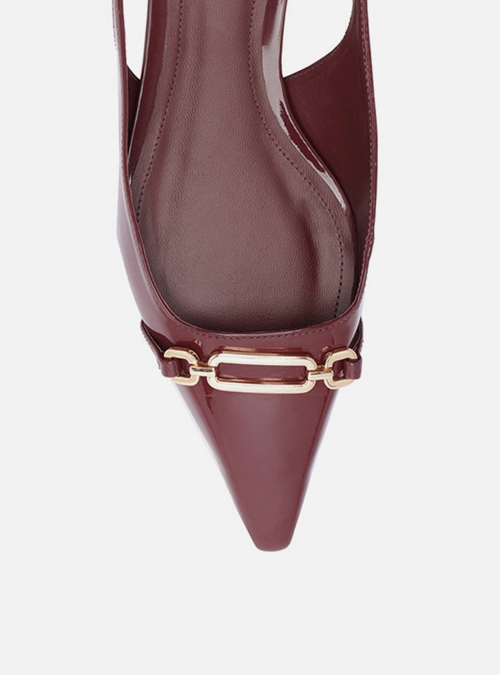 Sapatilha Vermelha Bico Fino Slingback Metal