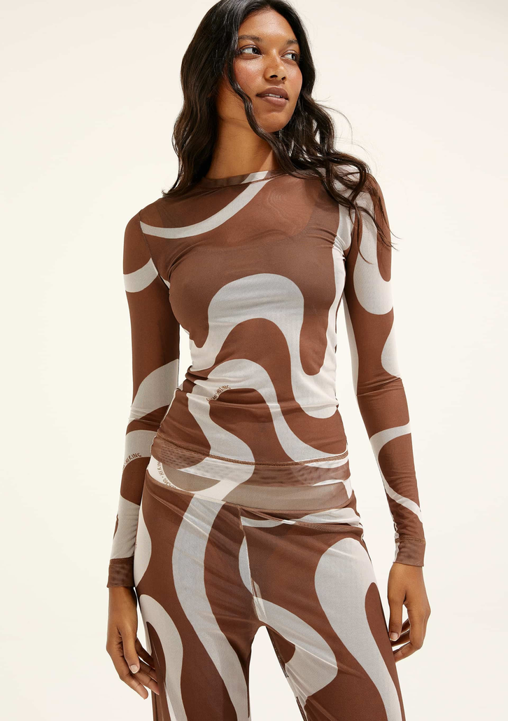 Blusa Marrom Hering Manga Longa Estampada Em Tule Hering + Cosmo