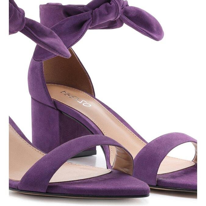 Sandália Arezzo Roxa Nobuck Salto Bloco Lace Up Real Purple