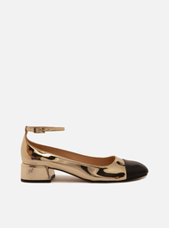 芸能人愛用 Sapato MALL ZZ | Toe Cap Quadrado Bico Boneca Arezzo Dourado 特撮
