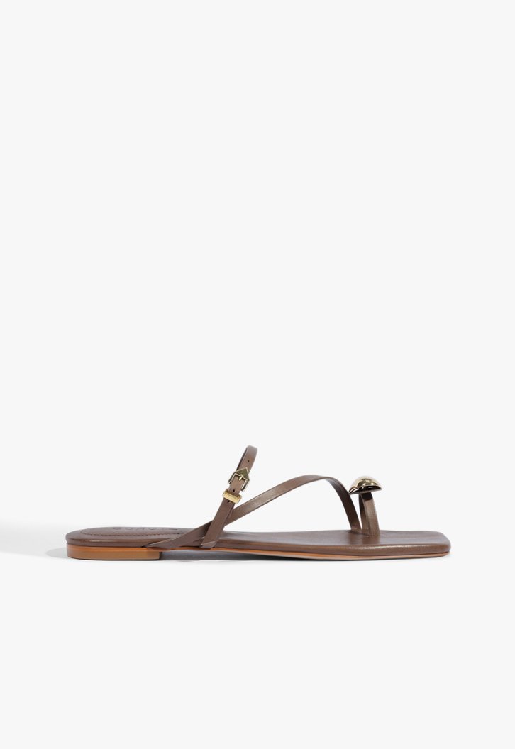 Sandália Rasteira Elysa Flat Couro Marrom