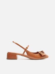 Sapato Marrom Arezzo Boneca Couro Bloco Laço Pesponto