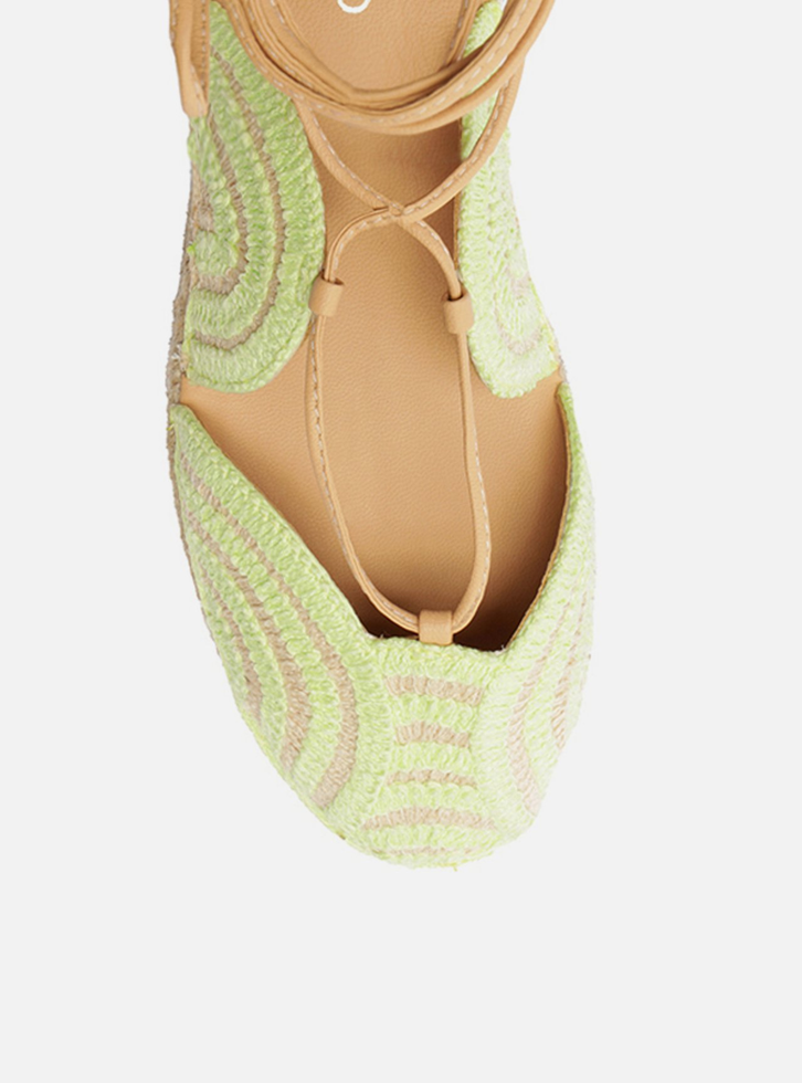 Espadrille Verde Bordada Rasteira Amarração