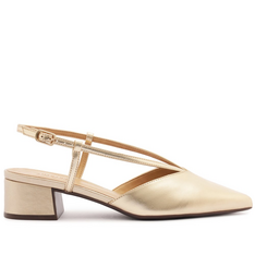 Sapatilha Slingback Salto Bloco Lisa Dourada | ZZ MALL