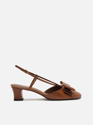 Scarpin Marrom Couro Salto Baixo Slingback Laço