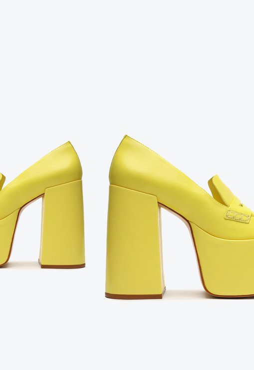 Sapato Mocassim Viola Platform Couro Amarelo