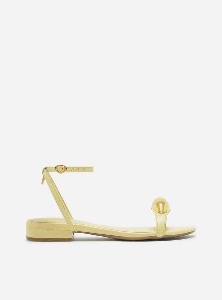 Sandália Rasteira Amarela Couro Metal Silvia Braz