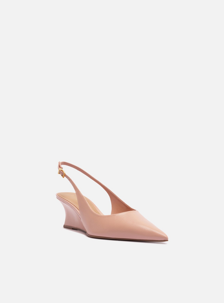 Scarpin Rosa Soft Couro Salto Baixo Anabela Slingback