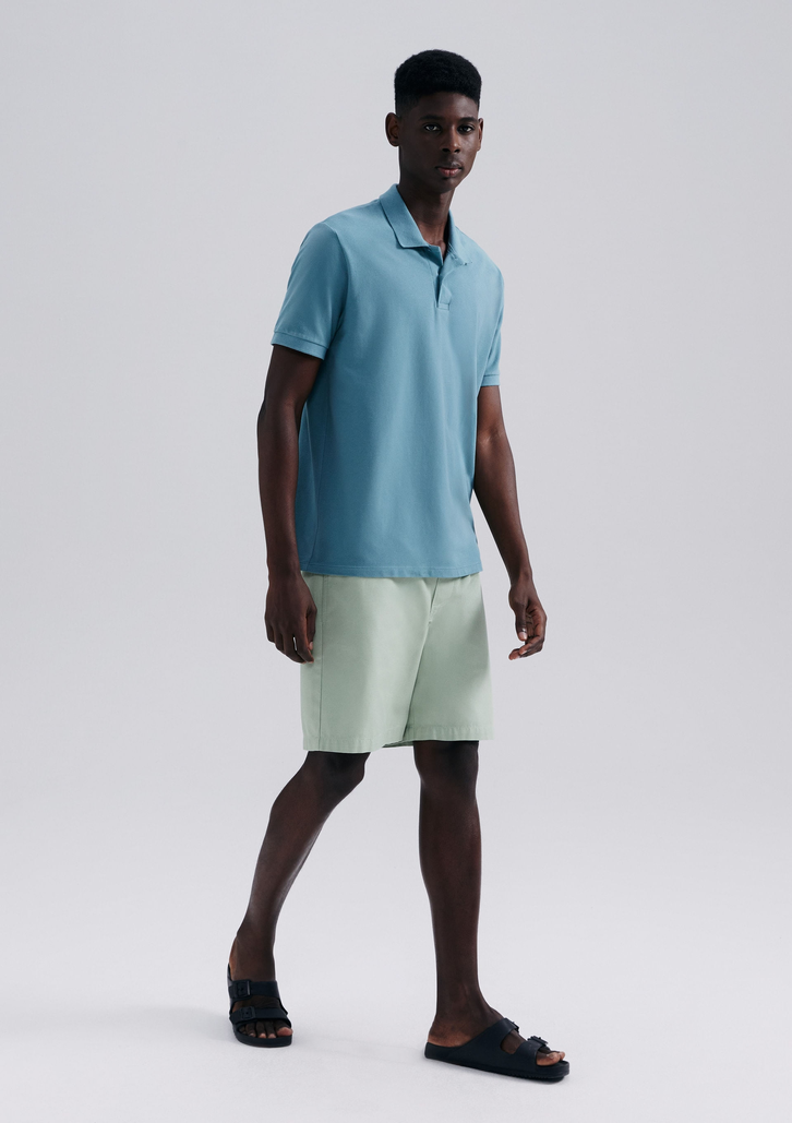 Camisa Polo Básica Azul Clara Manga Curta Em Piquet
