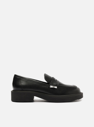 Mocassim Preto Couro Bloco Tira Detalhe