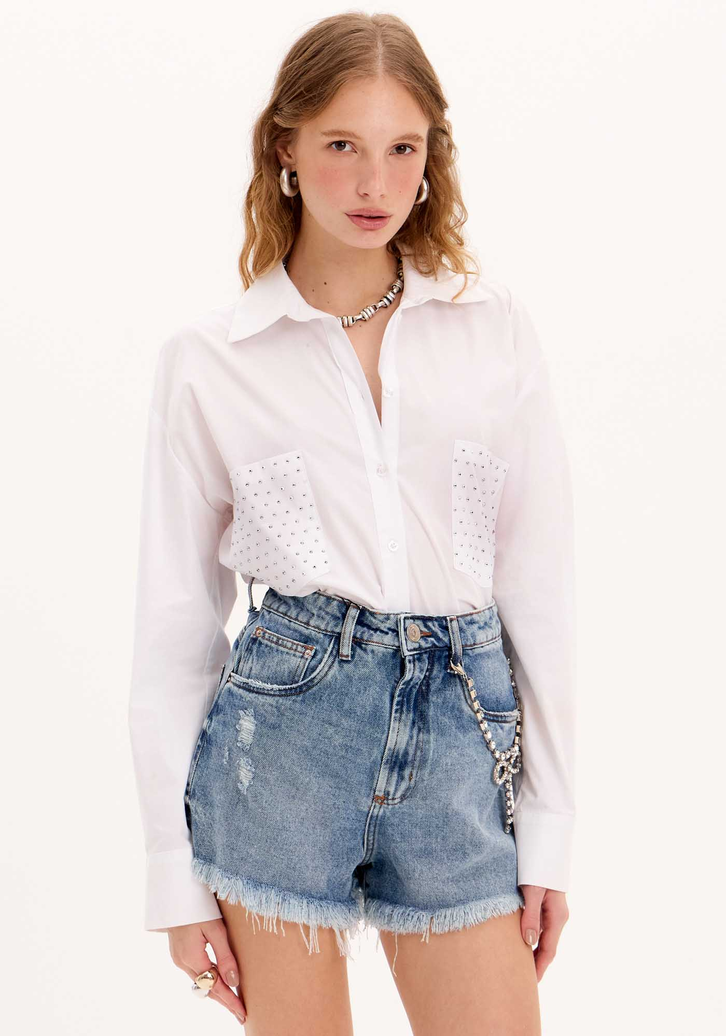 Camisa Branca My Favorite Things Alongada com Bolso